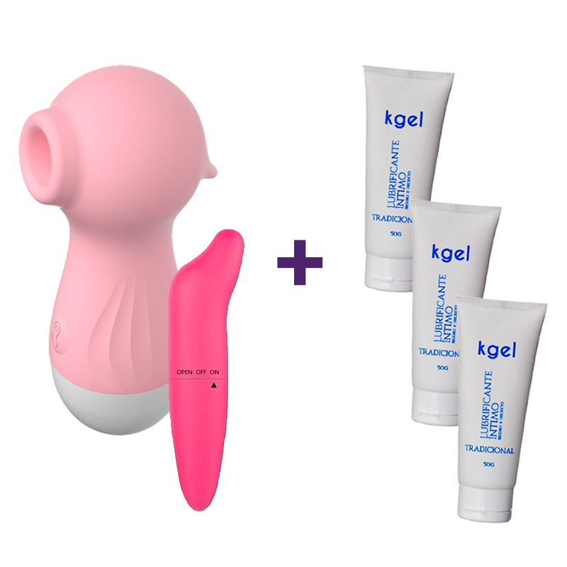 Kit Duplo Prazer — Sugador + Vibrador + 3 Lubrificantes Kgel