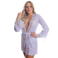 Robe Listrado Franciele com Detalhes em Renda Patitex Robe Listrado Franciele com Detalhes em Renda Patitex