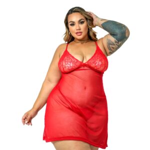Camisola em Tule com Lacinho e Calcinha Fio Dental Hot Love