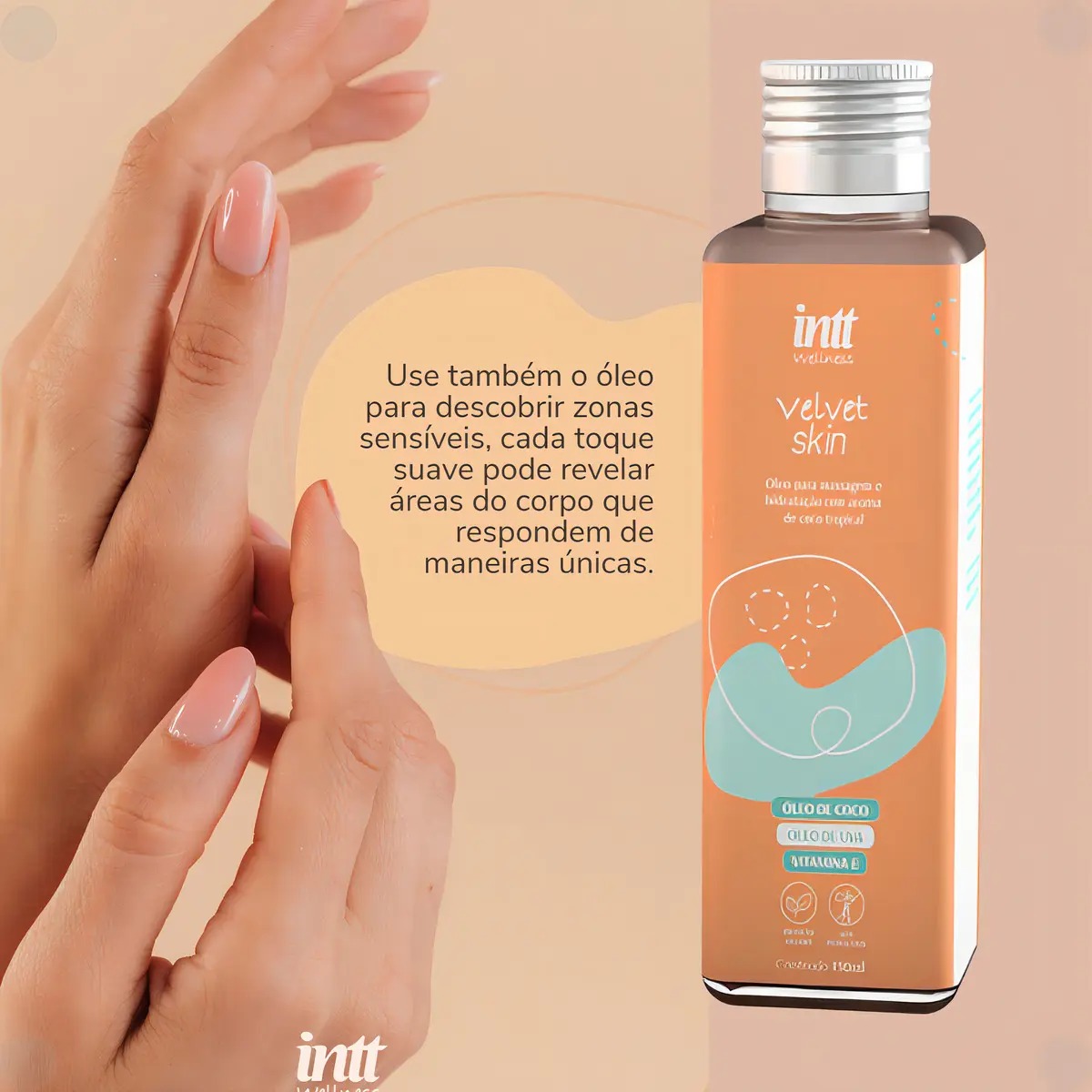 Velvet Skin Intt – Óleo Corporal Hidratante para Massagem Aroma de Coco 130ml - Cosméticos Original | Satisfeel - Foto 8