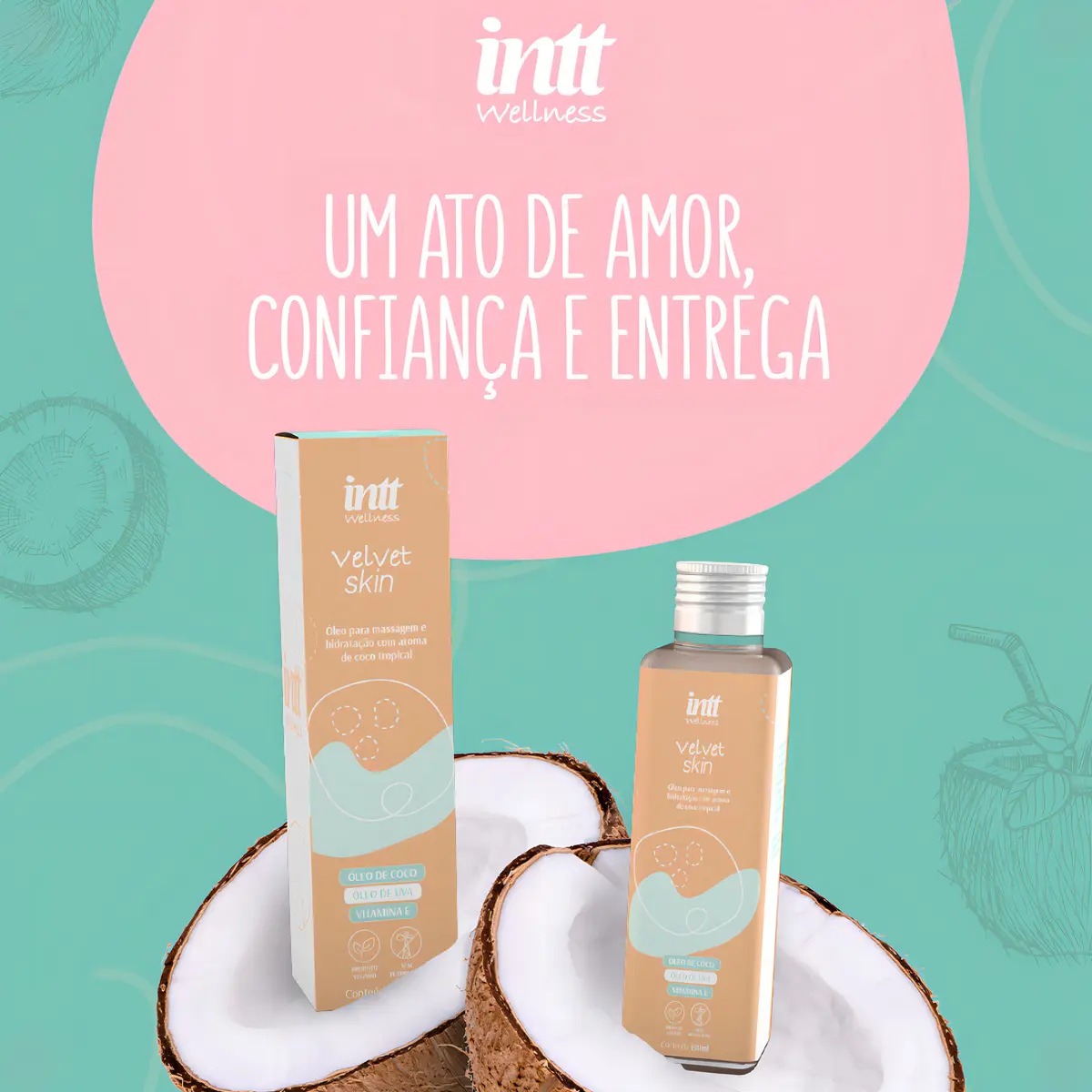Velvet Skin Intt – Óleo Corporal Hidratante para Massagem Aroma de Coco 130ml - Cosméticos Original | Satisfeel - Foto 9