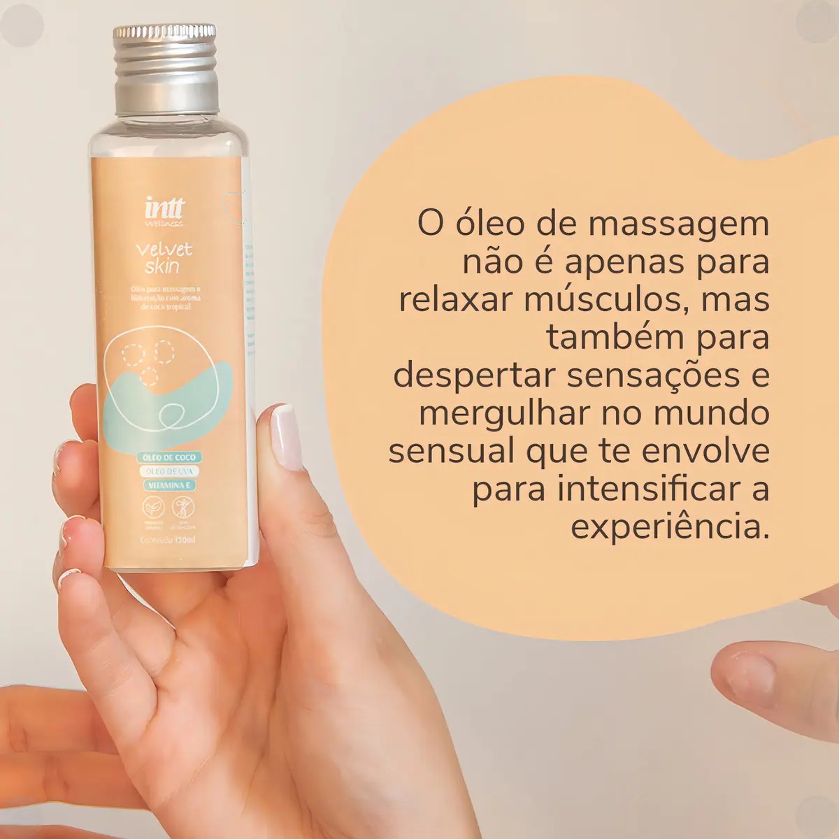 Velvet Skin Intt – Óleo Corporal Hidratante para Massagem Aroma de Coco 130ml - Cosméticos Original | Satisfeel - Foto 1