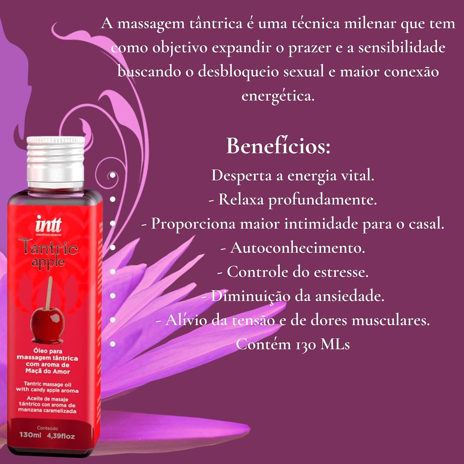 Tantric Apple Intt – Óleo Corporal para Massagem com Aroma de Maçã do Amor 130ml - Cosméticos Original | Satisfeel - Foto 7
